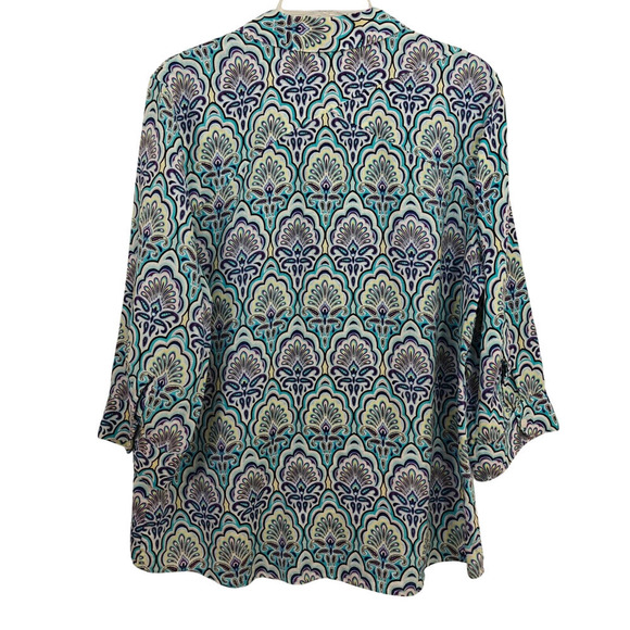 Chico's No Iron Linen Scallop Print 3/4 Sleeve Button Front Shirt Size Large / 2 - Picture 5 of 8